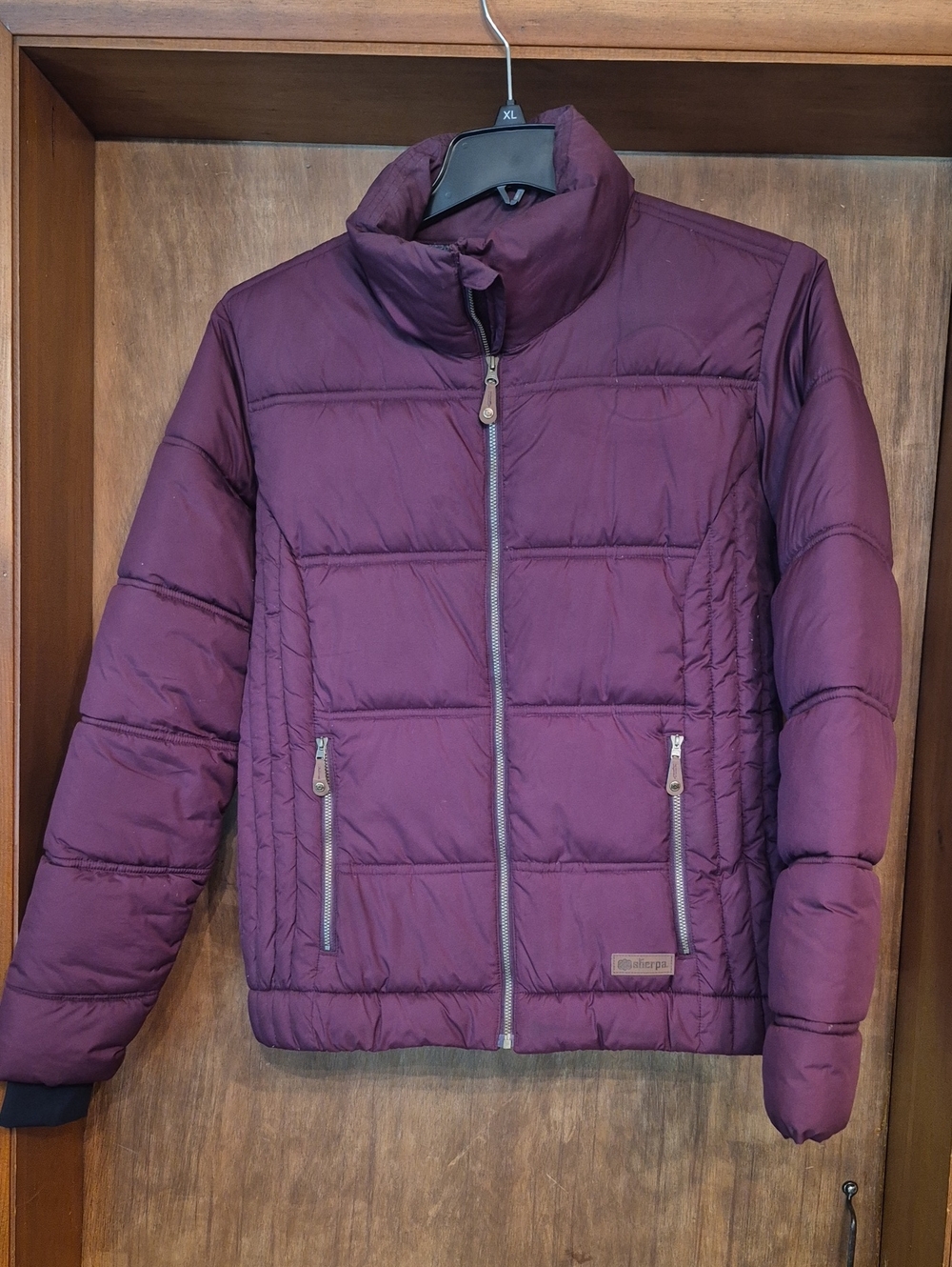 Sherpa Quilted Plum Puffer Jacket, Maroon, Size L Women